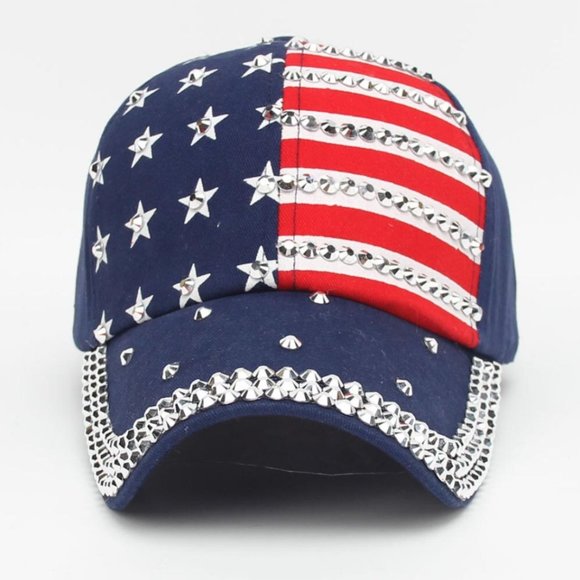 American Flag Low Profile Baseball Cap US Flag Hat Adjustable- Red, White & Blue - Picture 3 of 5